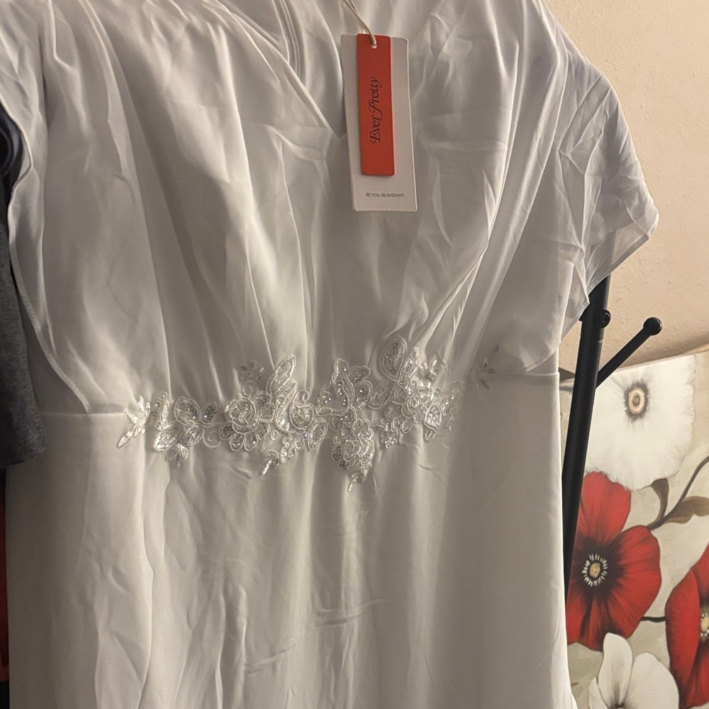 Ever Pretty White High-Low Dress with Beaded Waist